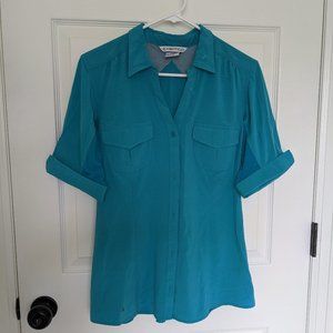 ExOfficio Button Down Hiking Short Sleeve Shirt in Blue Size L